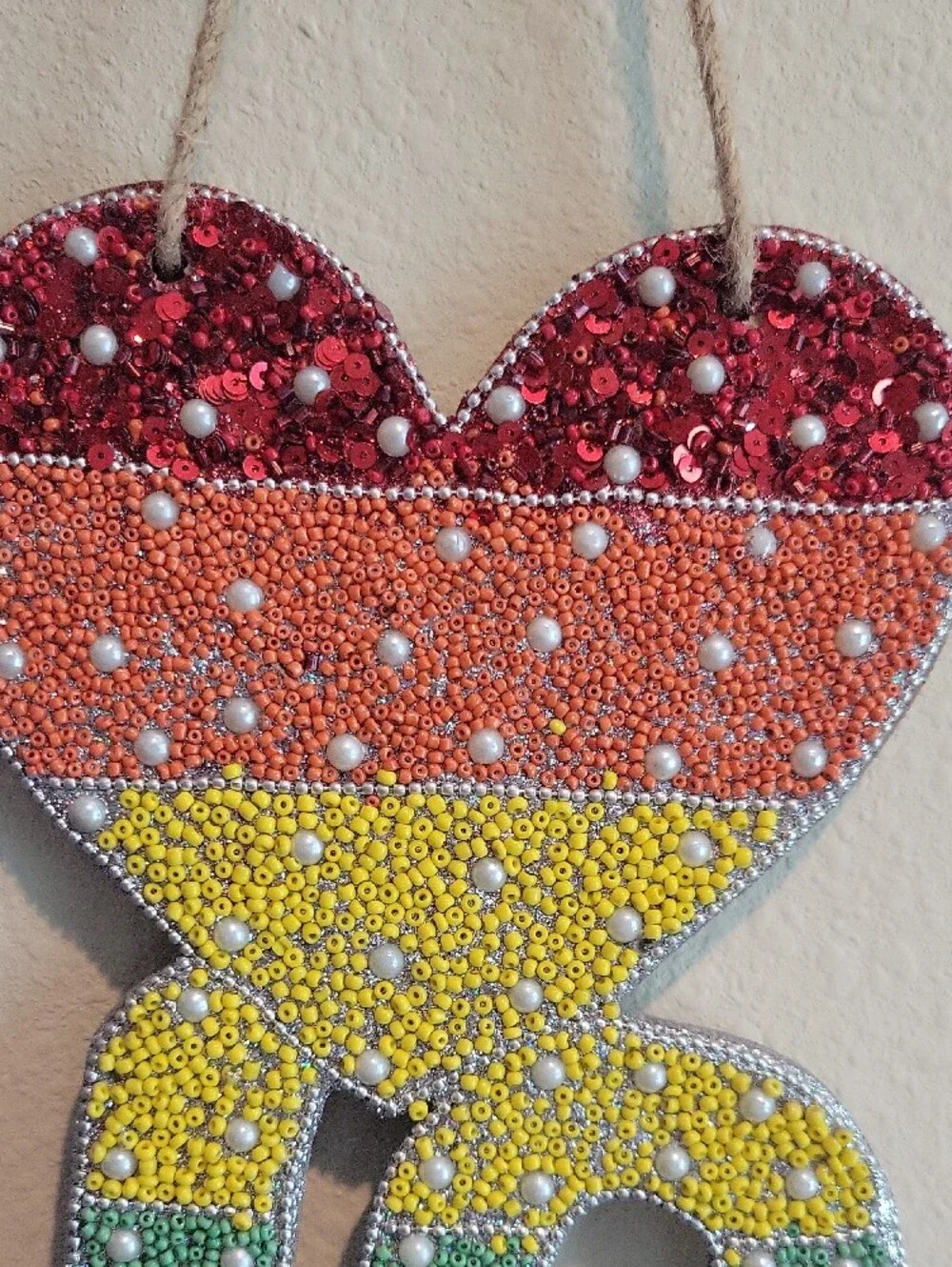 ISAAC MIZRAHI LOVE IS LOVE Multicolor Beaded Double Heart Wall Hanging